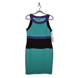 CALVIN KLEIN NEW $128 Sleeveless Colorblock Sheath Dress Lined Size 12
